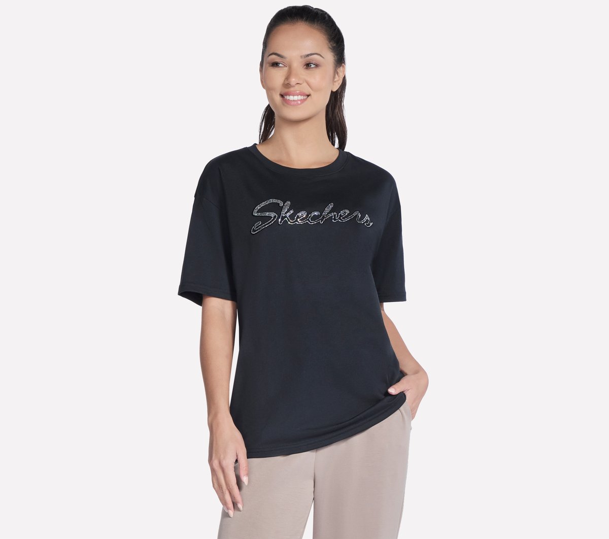 Script Diamond Studded Short Sleeve Tee | Women Skechers near me